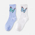 Women's 2-Pack Butterfly Graphic Crew Socks Soft Knit Ribbed Cuff Stylish Casual Sock Set