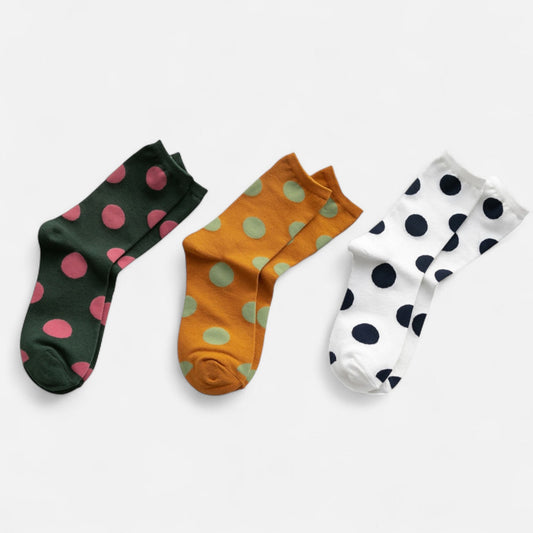 Anna-Kaci Women's 3-Pack Polka Dot Crew Socks Soft Knit Stretch Fabric Bold Retro Dot Pattern Sock Set