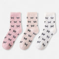 Anna-Kaci Women's 3-Pack Fuzzy Crew Socks with Allover Bow Pattern Soft Cozy Knit Winter Sock Set