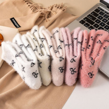 Anna-Kaci Women's 3-Pack Fuzzy Crew Socks with Allover Bow Pattern Soft Cozy Knit Winter Sock Set
