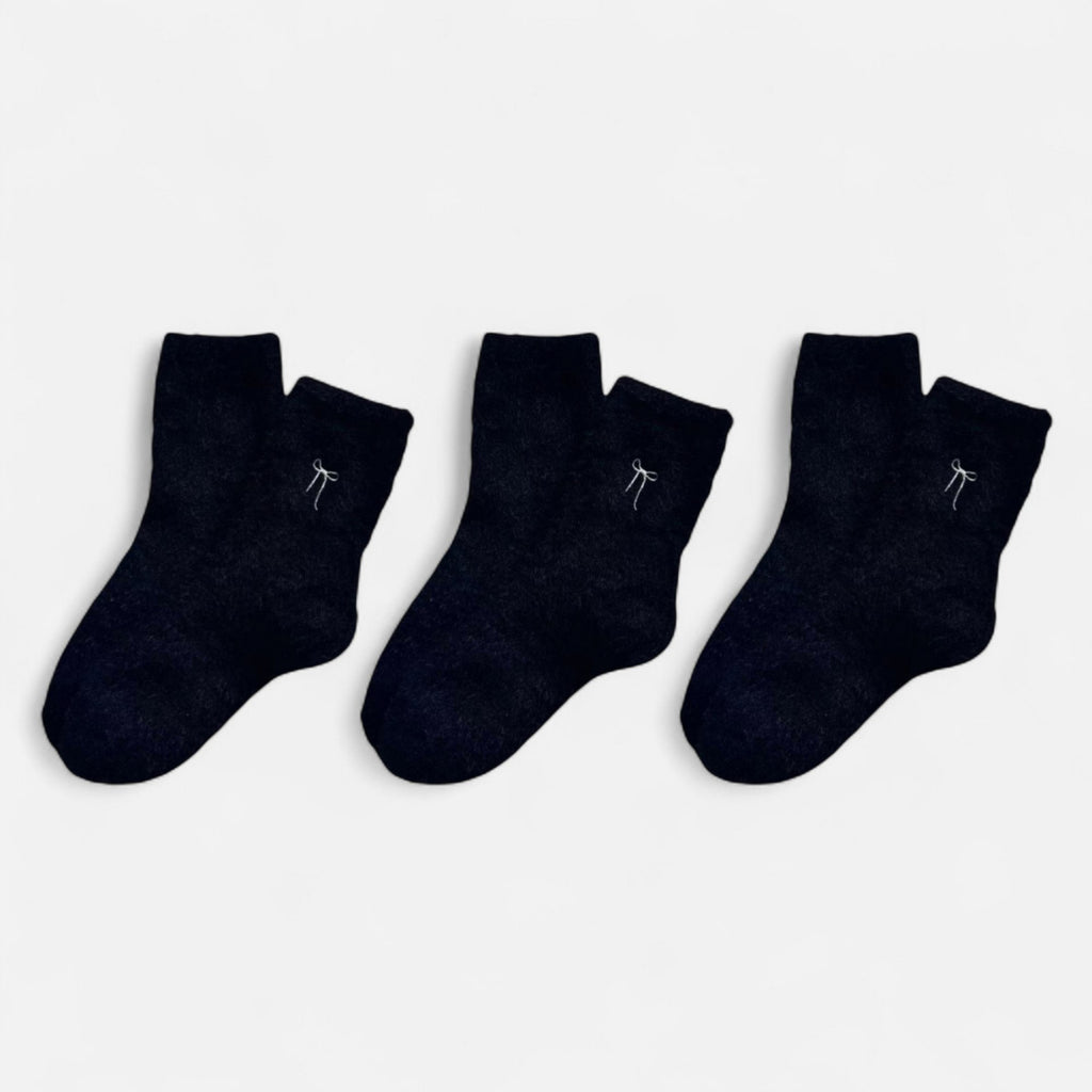 Anna-Kaci Women's 3-Pack Fuzzy Crew Socks with Embroidered Bow Detail Soft Cozy Lounge Sock Set