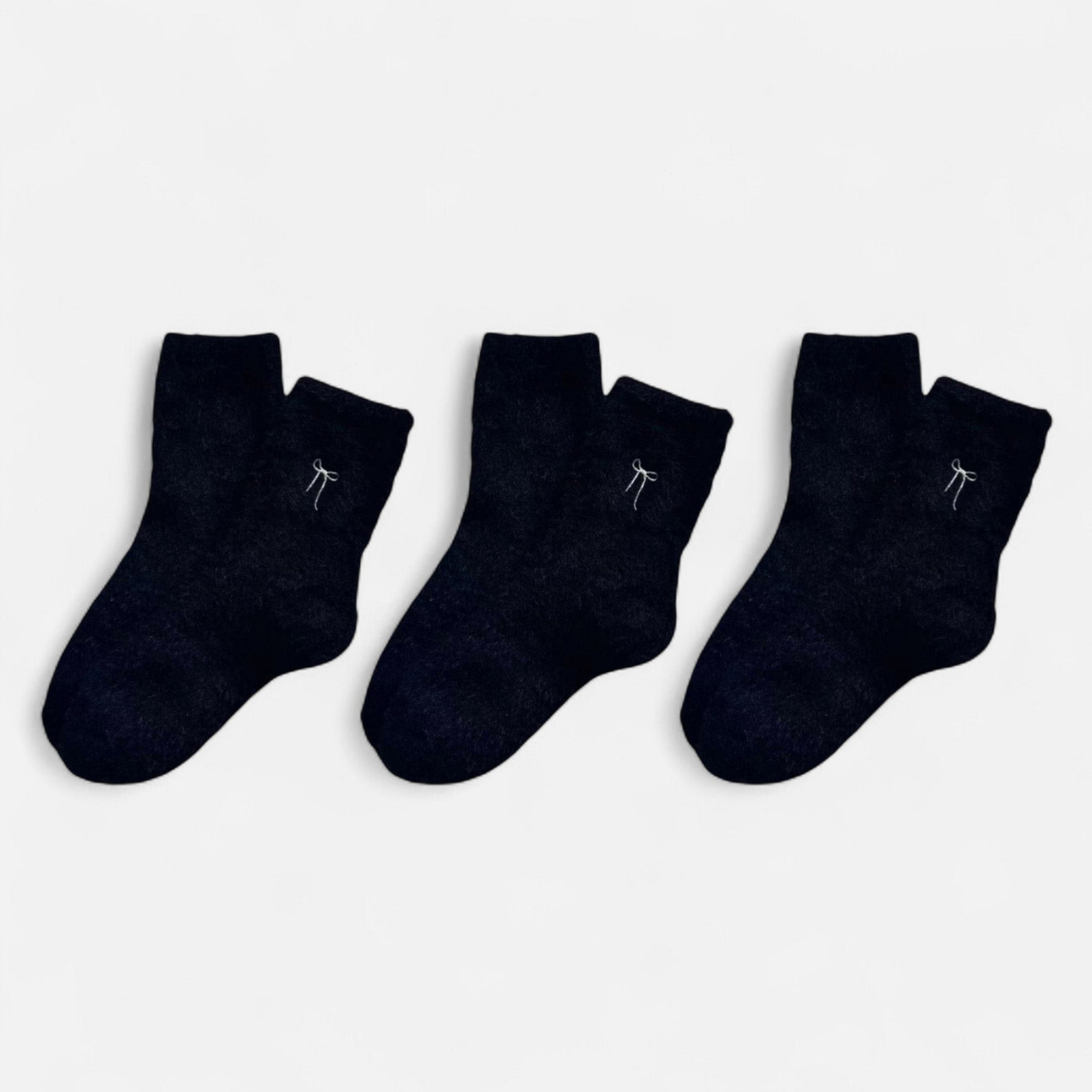 Anna-Kaci Women's 3-Pack Fuzzy Crew Socks with Embroidered Bow Detail Soft Cozy Lounge Sock Set