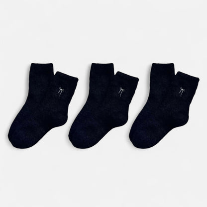 Anna-Kaci Women's 3-Pack Fuzzy Crew Socks with Embroidered Bow Detail Soft Cozy Lounge Sock Set