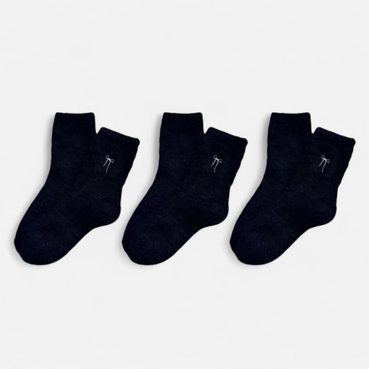 Anna-Kaci Women's 3-Pack Fuzzy Crew Socks with Embroidered Bow Detail Soft Cozy Lounge Sock Set