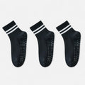 Anna-Kaci Women's 3-Pack Ankle Socks with Rubber Grips and Striped Ribbed Cuffs Soft Non-Slip Sporty Style
