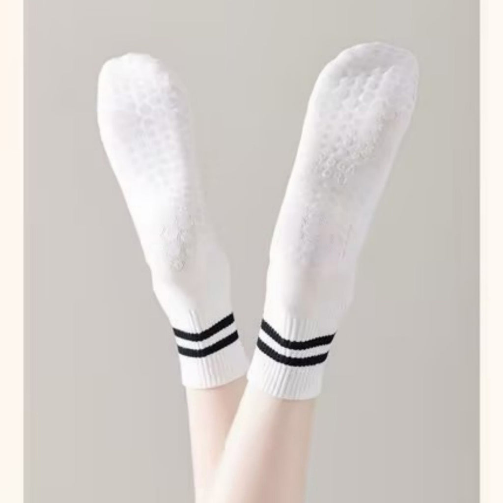 Anna-Kaci Women's 3-Pack Ankle Socks with Rubber Grips and Striped Ribbed Cuffs Soft Non-Slip Sporty Style