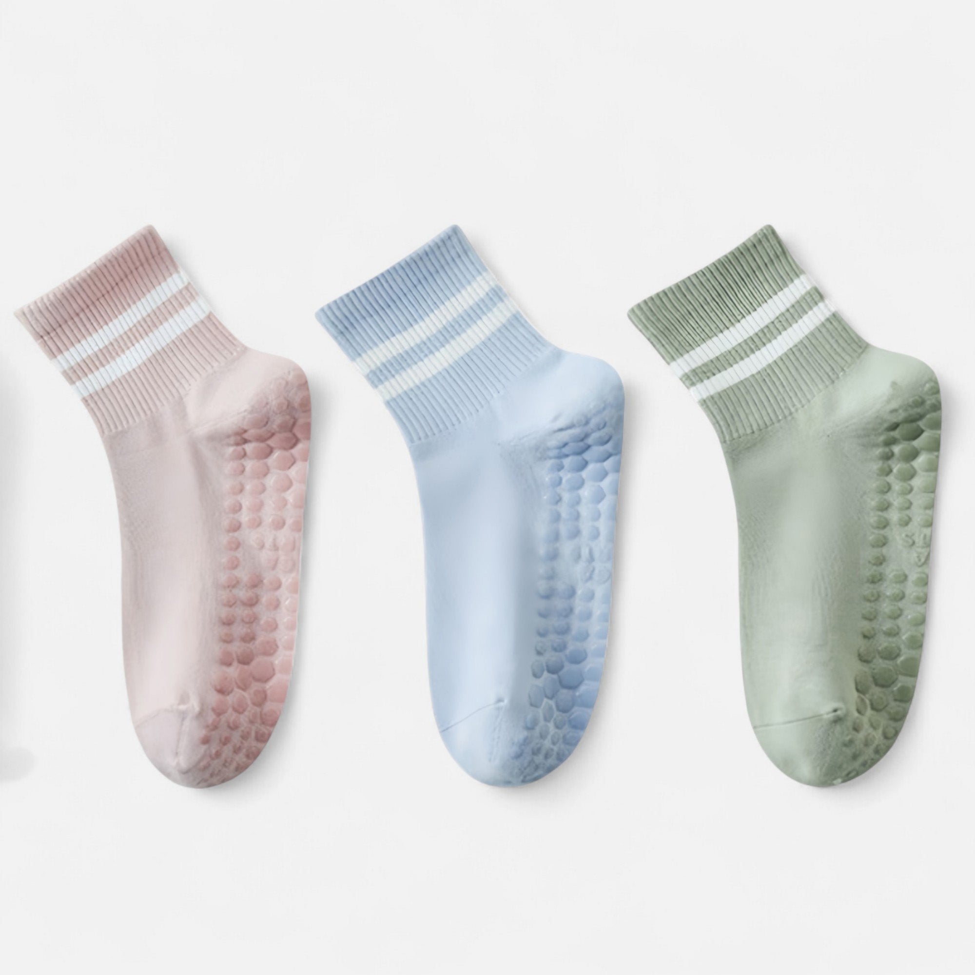 Anna-Kaci Women's 3-Pack Ankle Socks with Rubber Grips and Striped Ribbed Cuffs Soft Non-Slip Sporty Style