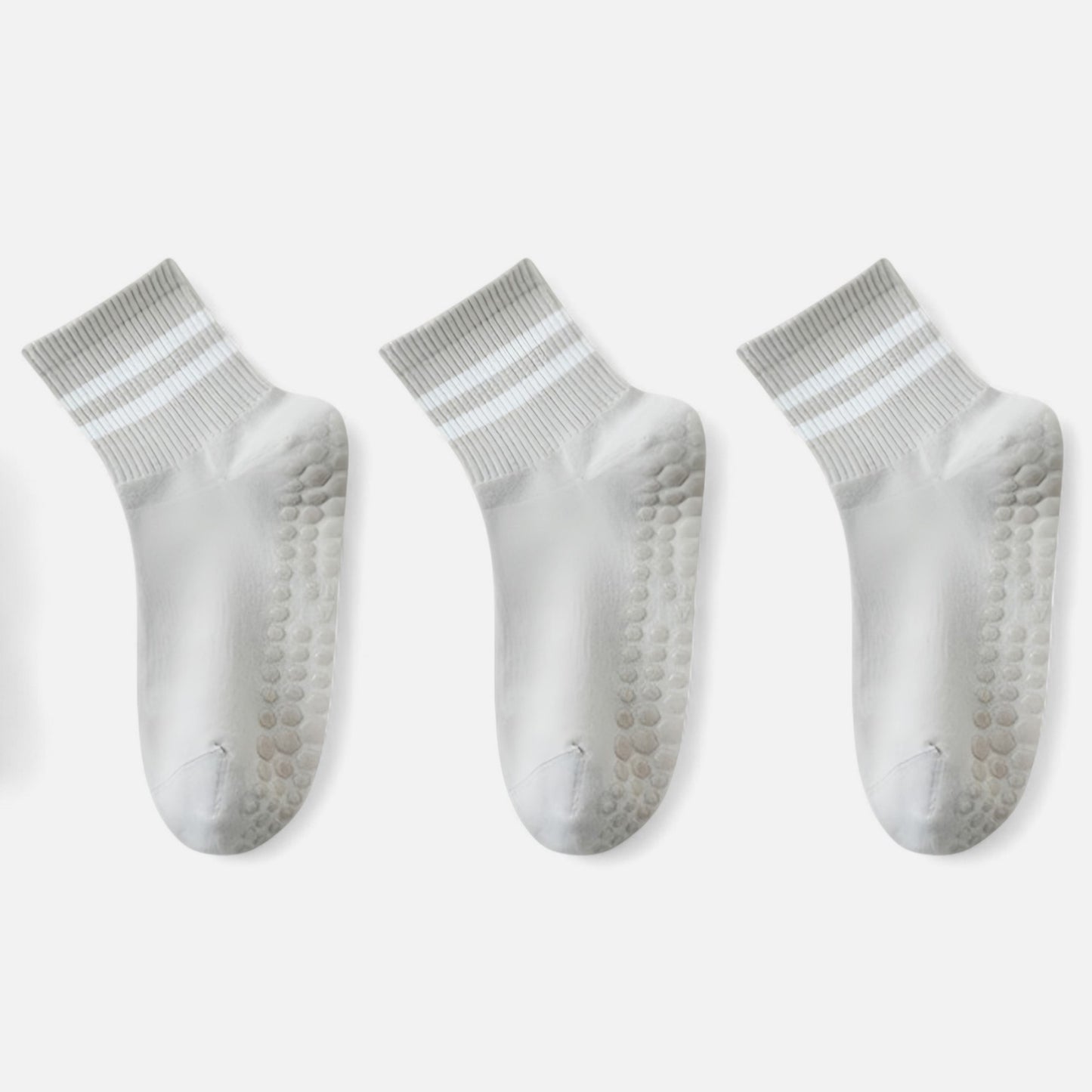 Anna-Kaci Women's 3-Pack Ankle Socks with Rubber Grips and Striped Ribbed Cuffs Soft Non-Slip Sporty Style