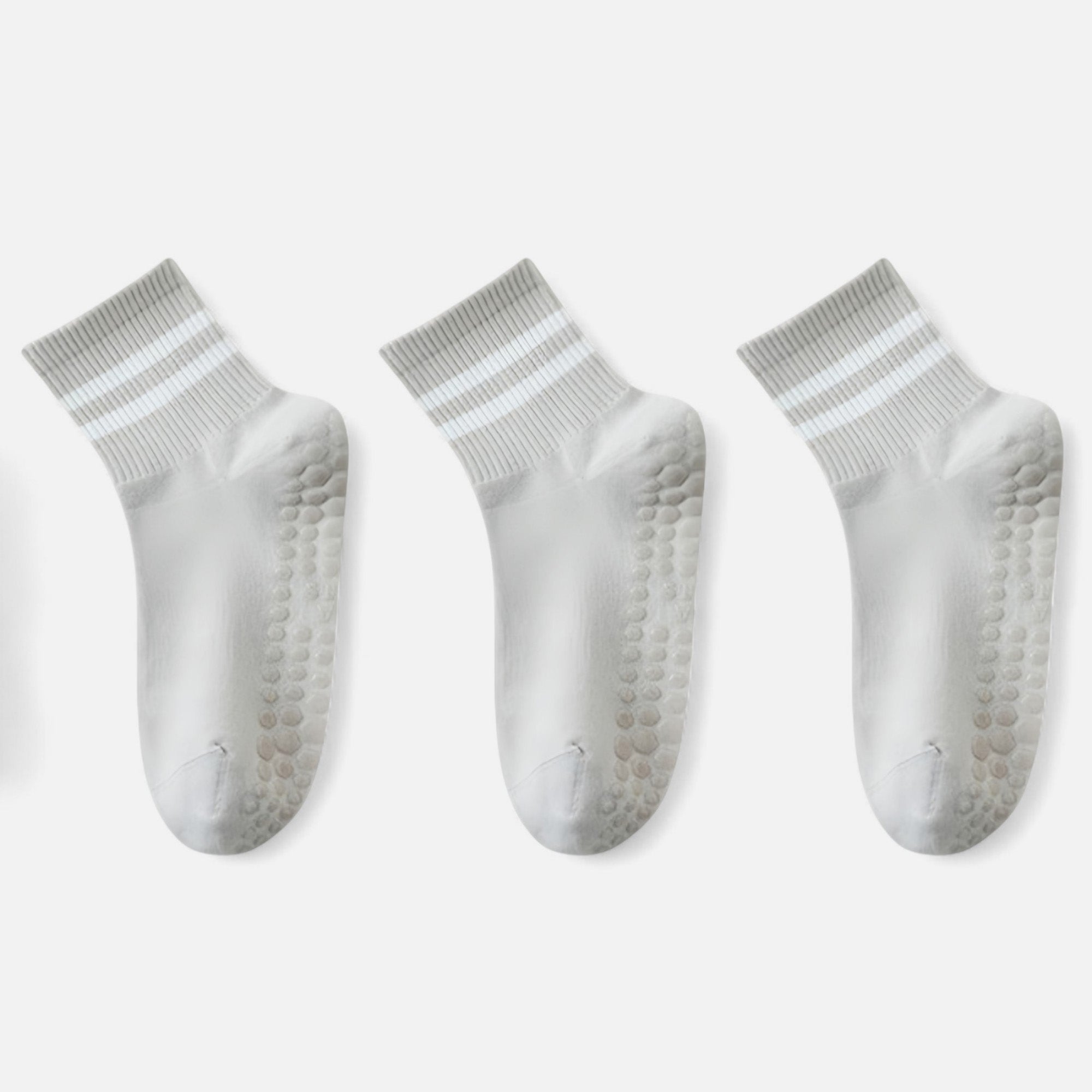Anna-Kaci Women's 3-Pack Ankle Socks with Rubber Grips and Striped Ribbed Cuffs Soft Non-Slip Sporty Style