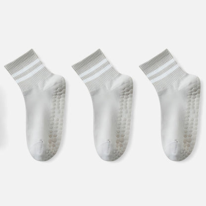Anna-Kaci Women's 3-Pack Ankle Socks with Rubber Grips and Striped Ribbed Cuffs Soft Non-Slip Sporty Style