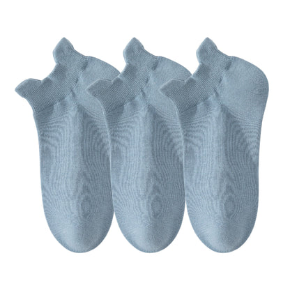 Anna-Kaci 3-Pack Women's Low Cut Ankle Socks with Heel Tab Design Antibacterial Cotton