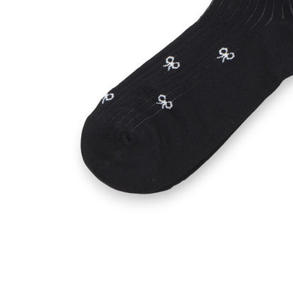 Anna-Kaci 3-Pack Women's Crew Socks with Allover Bow Embroidery and Ribbed Texture