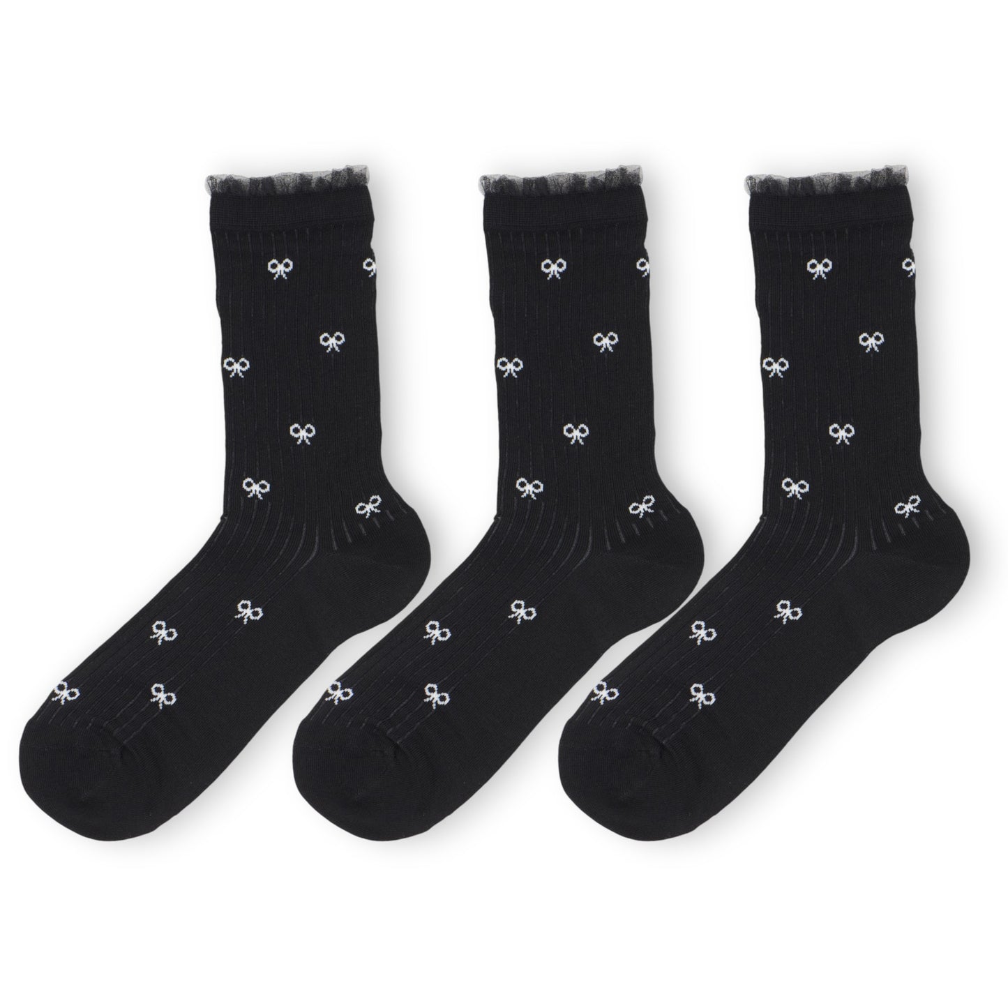 Anna-Kaci 3-Pack Women's Crew Socks with Allover Bow Embroidery and Ribbed Texture