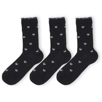Anna-Kaci 3-Pack Women's Crew Socks with Allover Bow Embroidery and Ribbed Texture