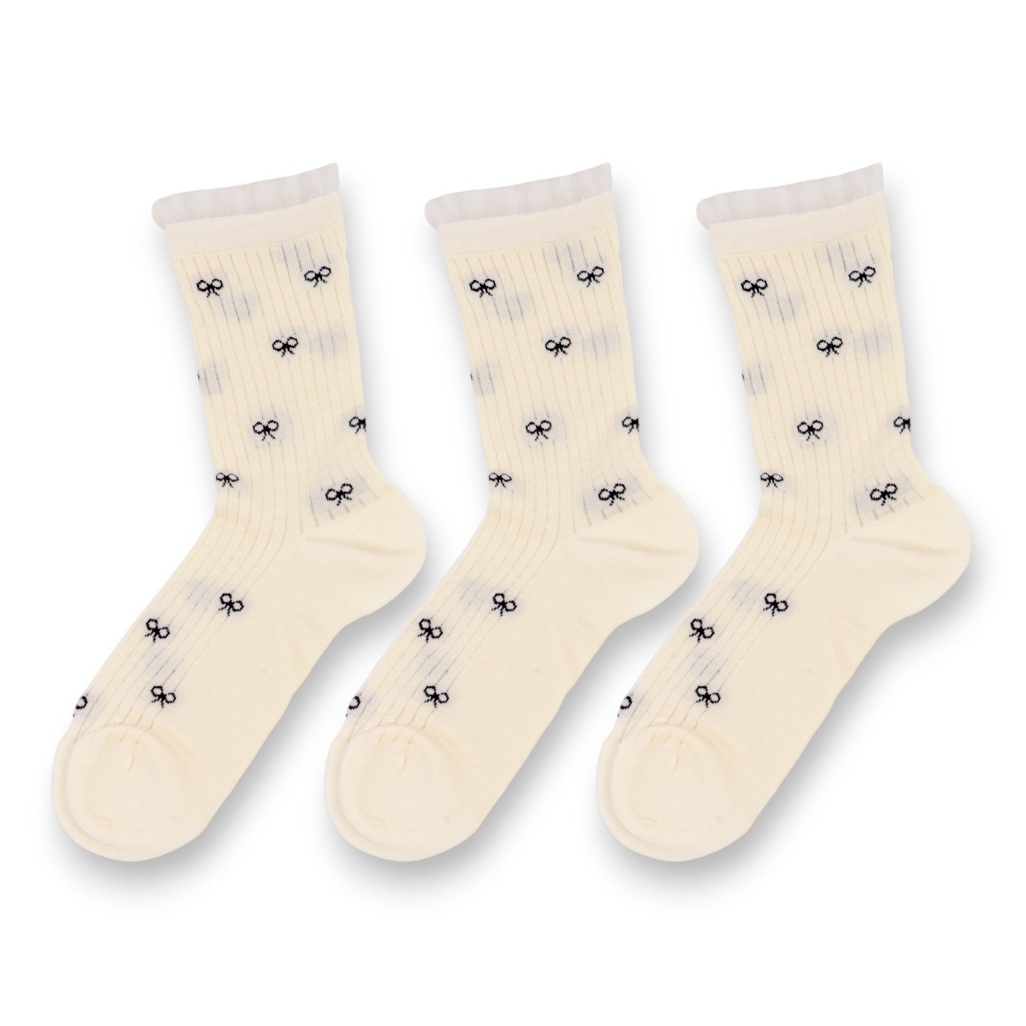 Anna-Kaci 3-Pack Women's Crew Socks with Allover Bow Embroidery and Ribbed Texture