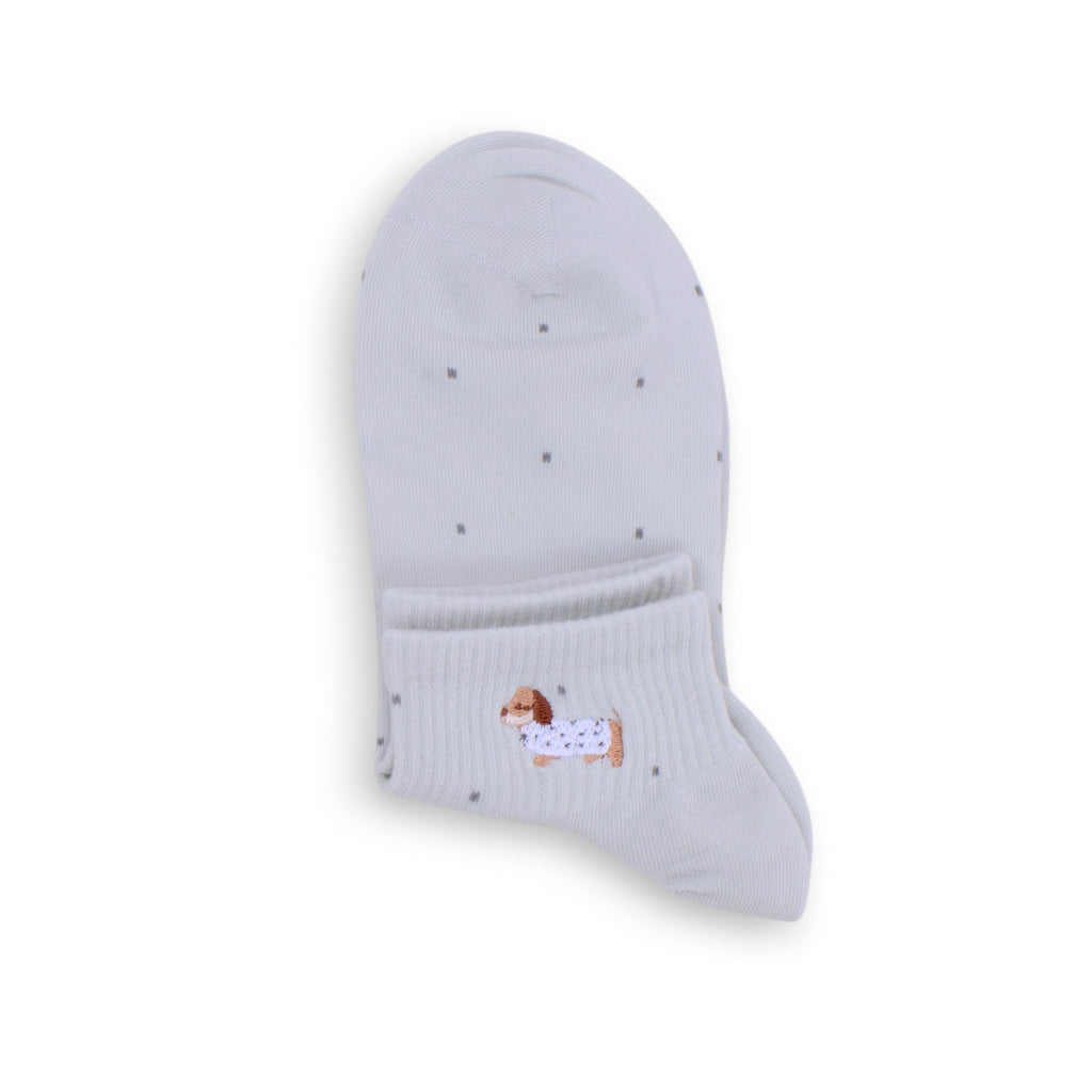 Anna-Kaci 3-Pack Women's Cotton Ankle Socks with Embroidered Dog and Dotted Knit Pattern