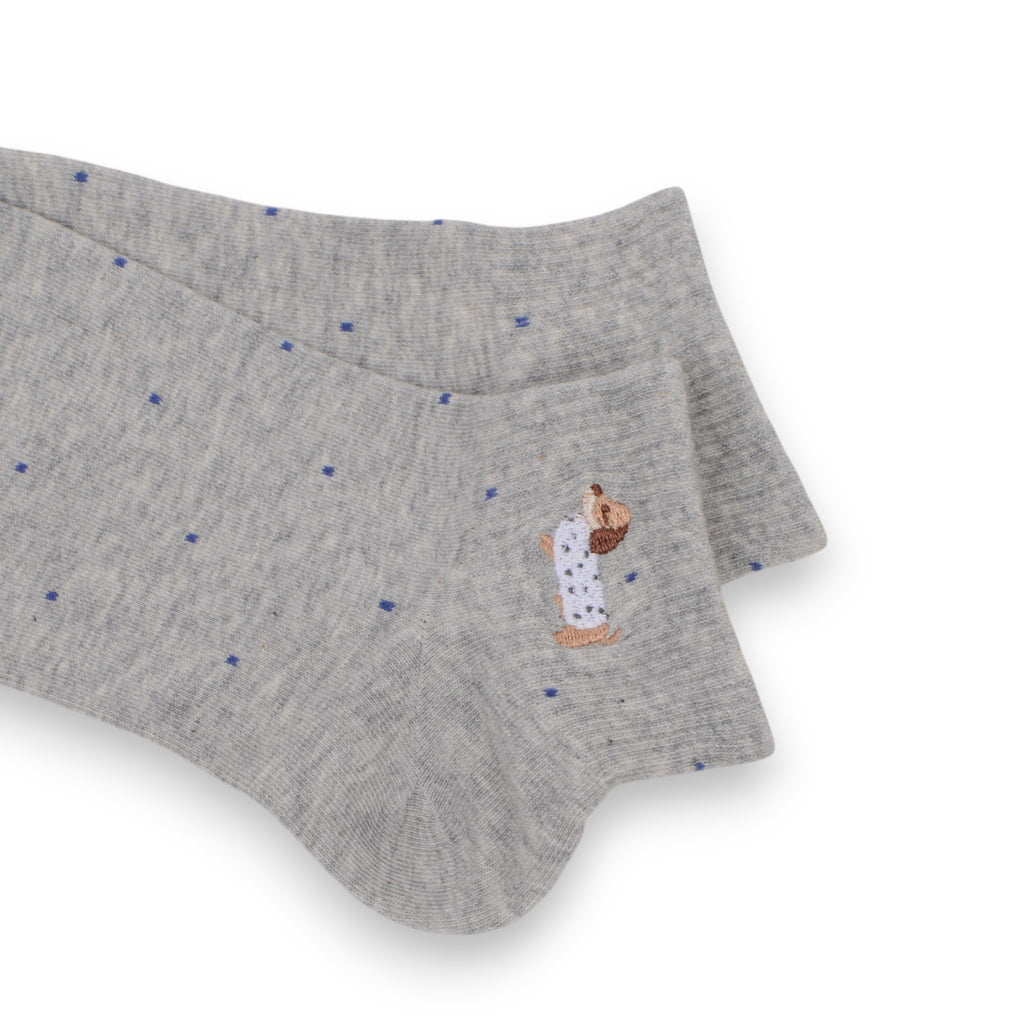 Anna-Kaci 3-Pack Women's Cotton Ankle Socks with Embroidered Dog and Dotted Knit Pattern