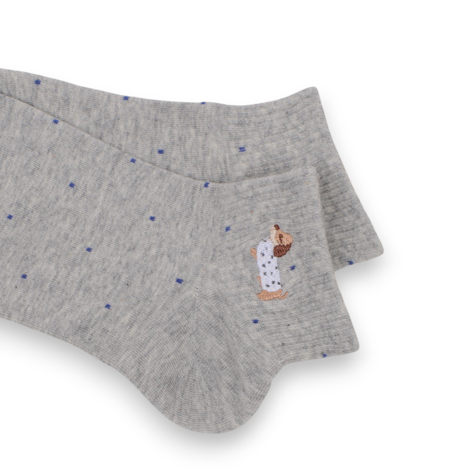 Anna-Kaci 3-Pack Women's Cotton Ankle Socks with Embroidered Dog and Dotted Knit Pattern