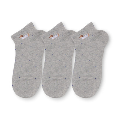 Anna-Kaci 3-Pack Women's Cotton Ankle Socks with Embroidered Dog and Dotted Knit Pattern