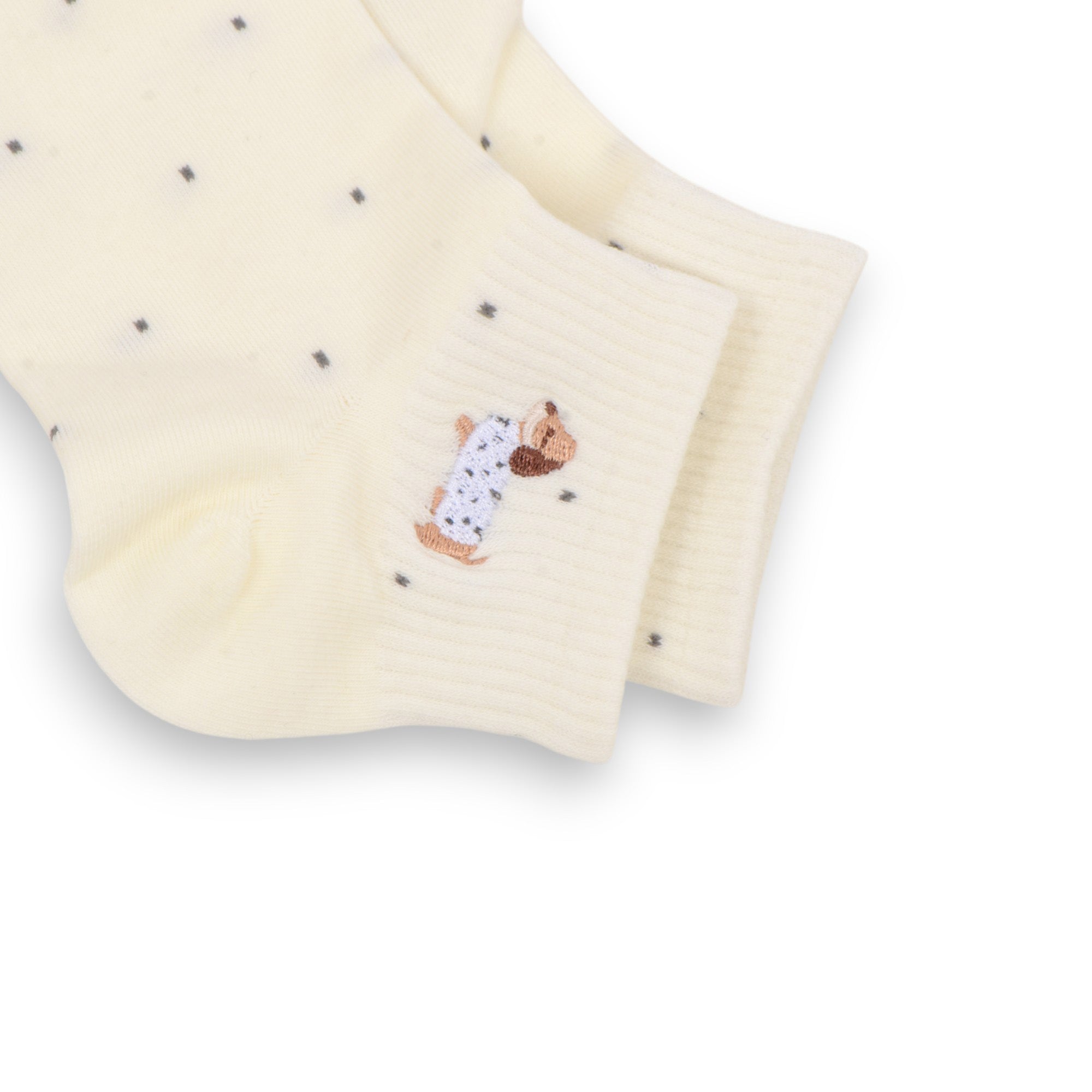 Anna-Kaci 3-Pack Women's Cotton Ankle Socks with Embroidered Dog and Dotted Knit Pattern
