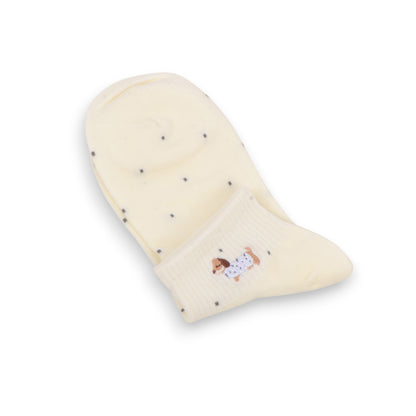 Anna-Kaci 3-Pack Women's Cotton Ankle Socks with Embroidered Dog and Dotted Knit Pattern