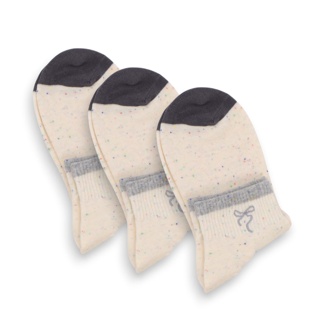 Anna-Kaci 3-Pack Women's Cartoon Embroidered Cotton Ankle Socks with Stripes and Color Speckle Design