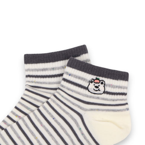 Anna-Kaci 3-Pack Women's Cartoon Embroidered Cotton Ankle Socks with Stripes and Color Speckle Design