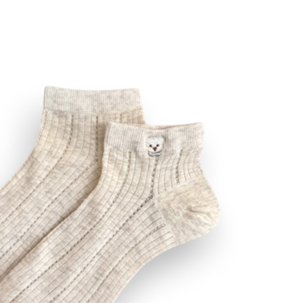 Anna-Kaci 3-Pack Women's Ribbed Cotton Ankle Socks with Embroidered Bear and Moisture-Wicking Comfort