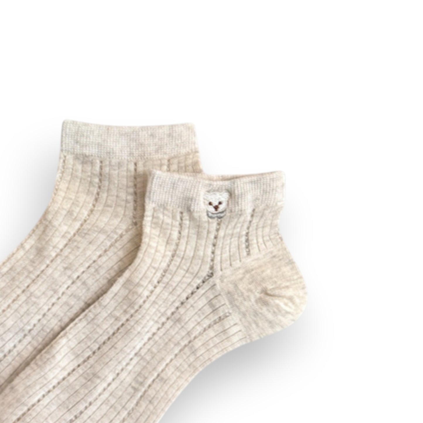 Anna-Kaci 3-Pack Women's Ribbed Cotton Ankle Socks with Embroidered Bear and Moisture-Wicking Comfort