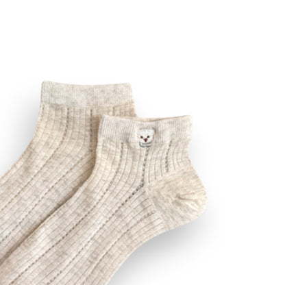 Anna-Kaci 3-Pack Women's Ribbed Cotton Ankle Socks with Embroidered Bear and Moisture-Wicking Comfort