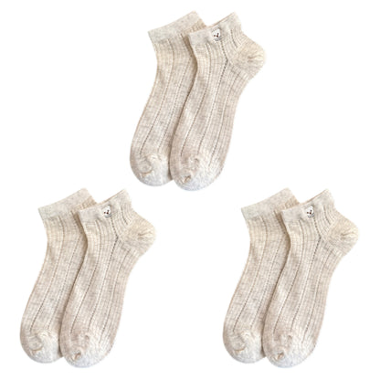 Anna-Kaci 3-Pack Women's Ribbed Cotton Ankle Socks with Embroidered Bear and Moisture-Wicking Comfort