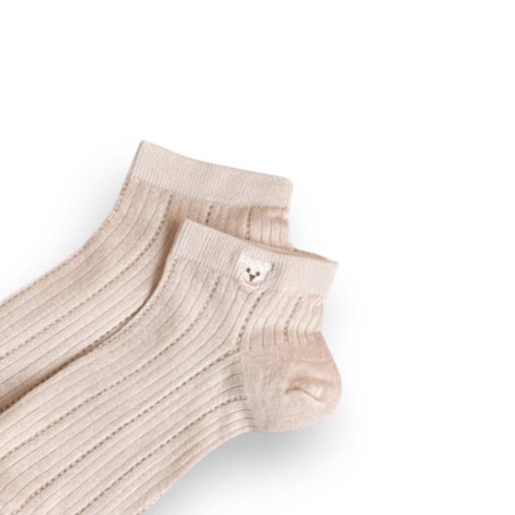 Anna-Kaci 3-Pack Women's Ribbed Cotton Ankle Socks with Embroidered Bear and Moisture-Wicking Comfort