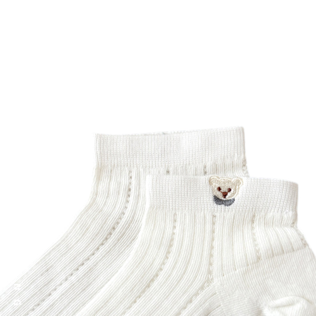 Anna-Kaci 3-Pack Women's Ribbed Cotton Ankle Socks with Embroidered Bear and Moisture-Wicking Comfort