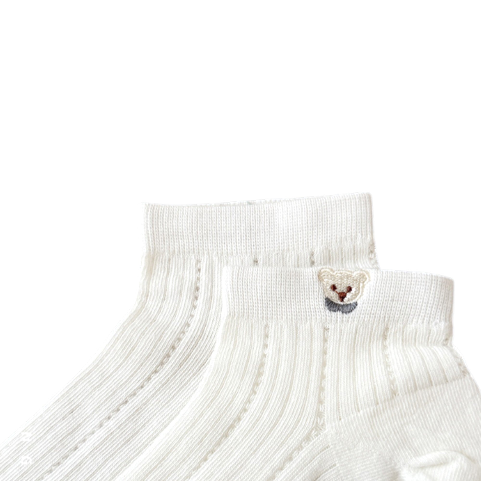 Anna-Kaci 3-Pack Women's Ribbed Cotton Ankle Socks with Embroidered Bear and Moisture-Wicking Comfort