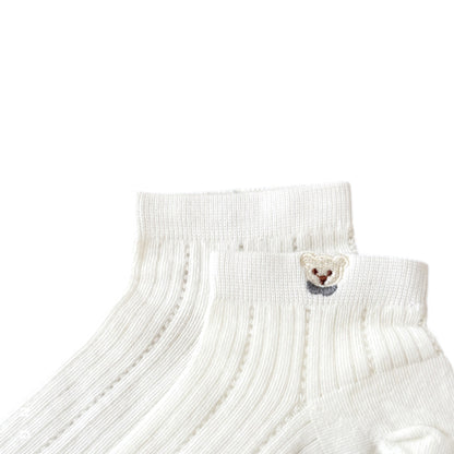 Anna-Kaci 3-Pack Women's Ribbed Cotton Ankle Socks with Embroidered Bear and Moisture-Wicking Comfort
