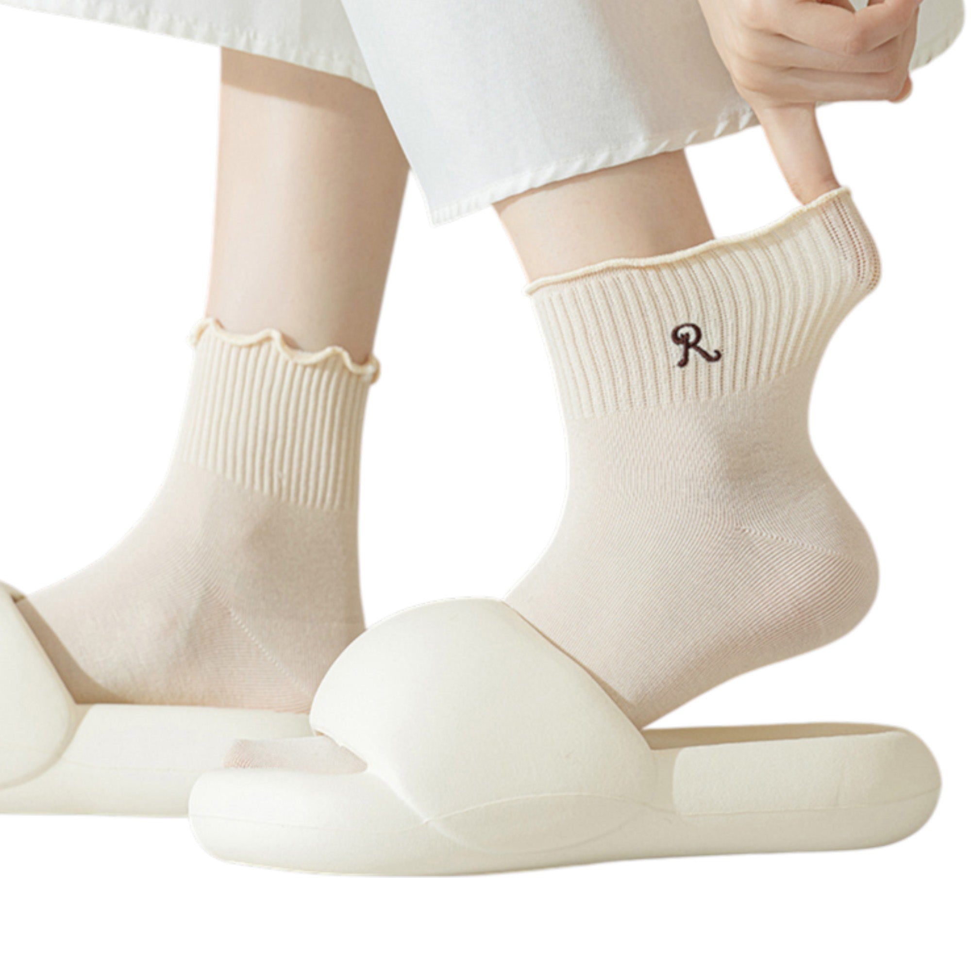 Anna-Kaci 3-Pack Women's Crew Socks with Ruffle Lettuce Edge Trim and Delicate Embroidered Detail