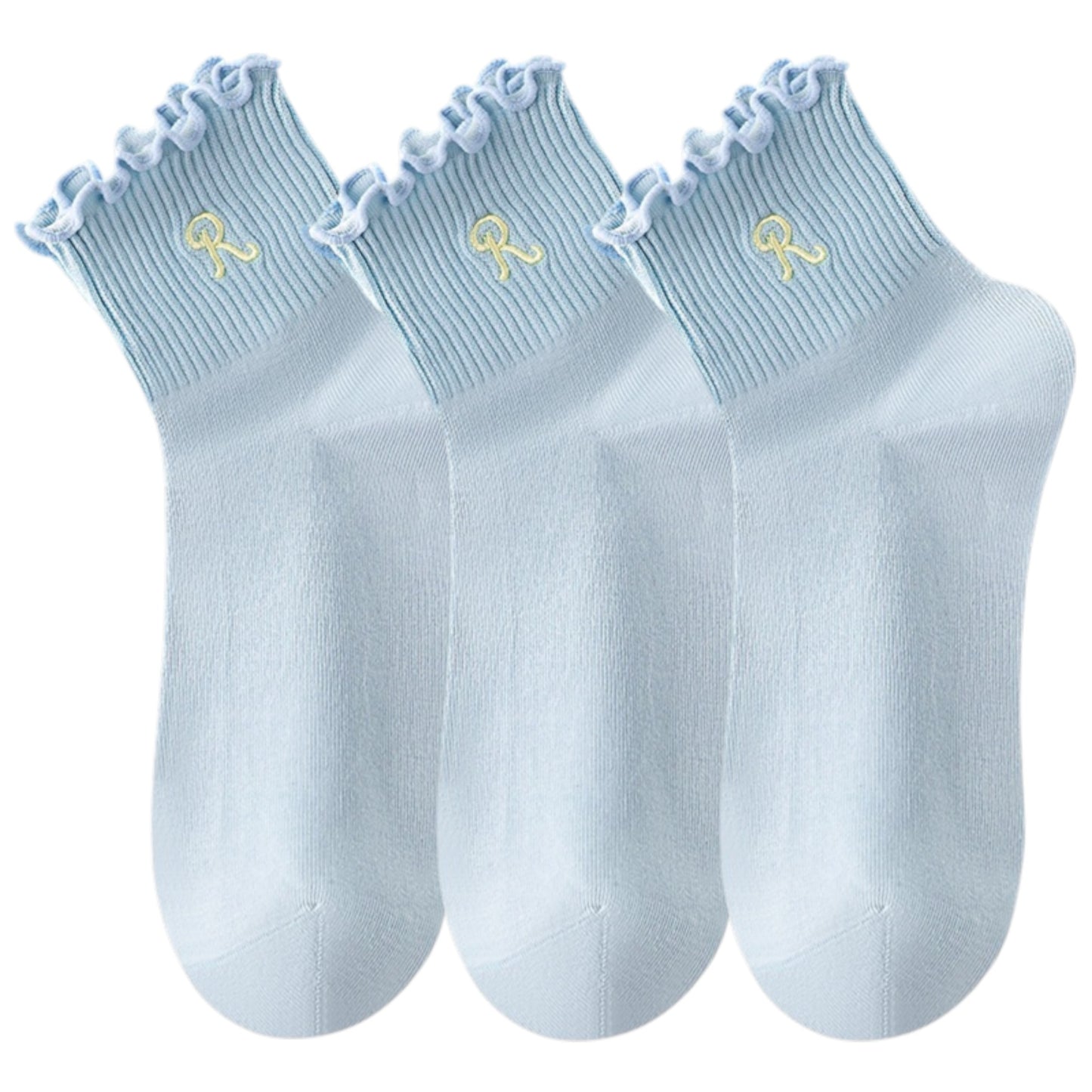 Anna-Kaci 3-Pack Women's Crew Socks with Ruffle Lettuce Edge Trim and Delicate Embroidered Detail