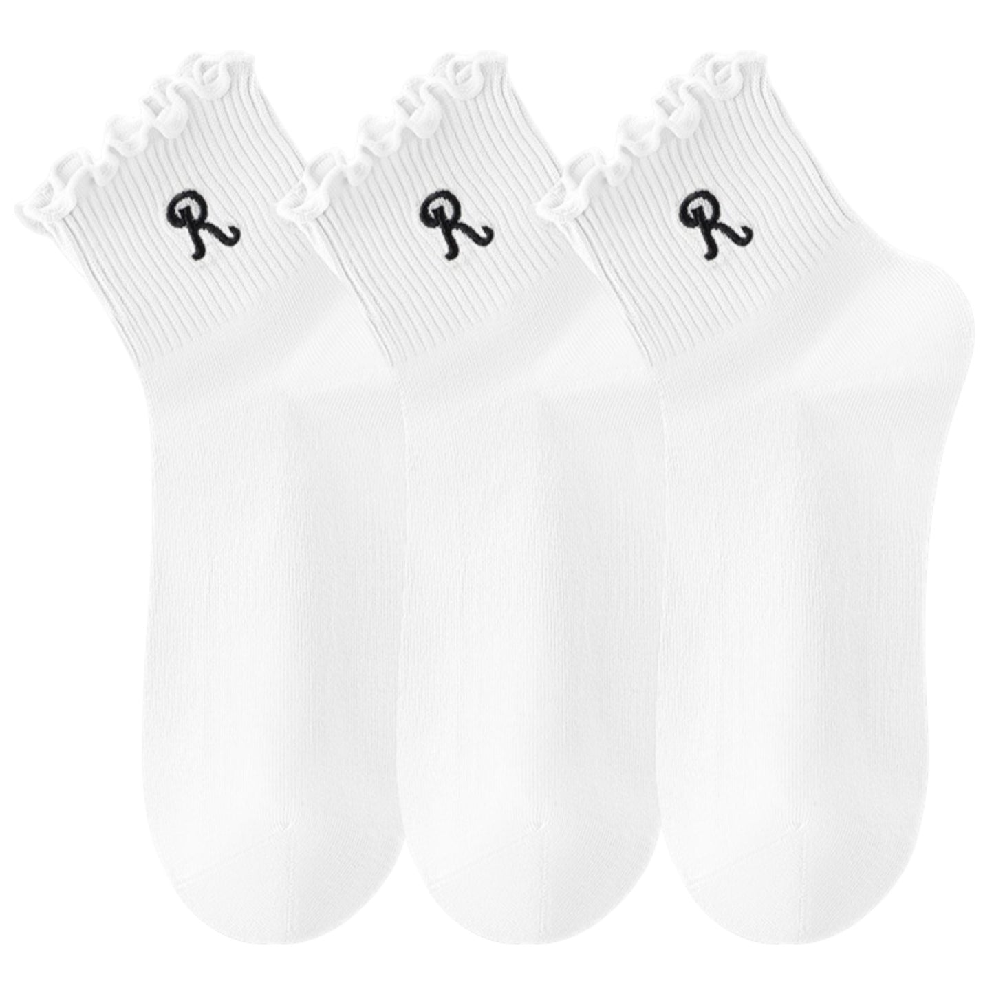 Anna-Kaci 3-Pack Women's Crew Socks with Ruffle Lettuce Edge Trim and Delicate Embroidered Detail