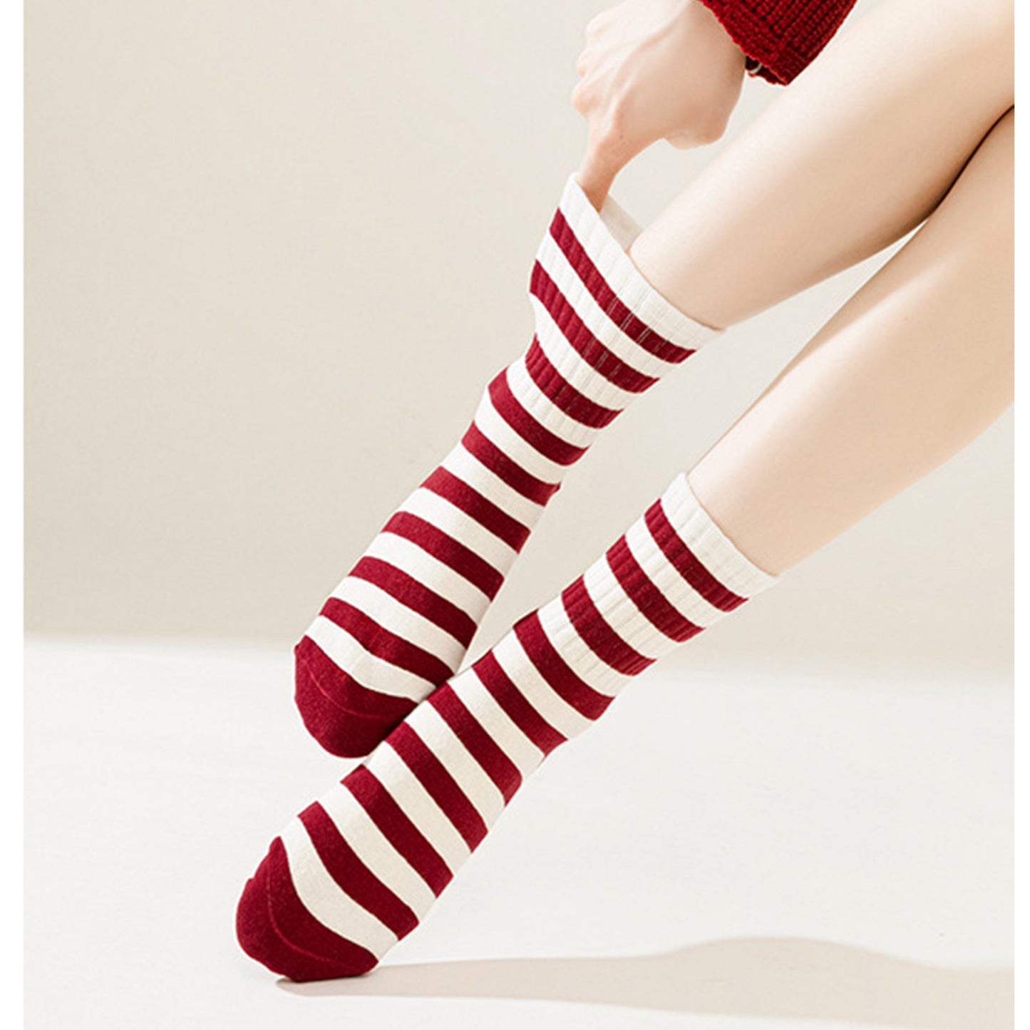Anna-Kaci Women's 4 Pairs Striped and Solid Knit Socks with Bow Embroidery Ribbed Cuffs and Soft Stretch Fabric