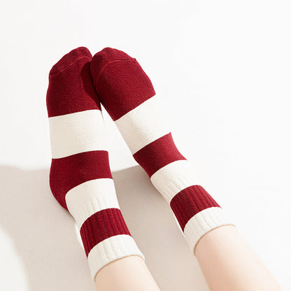 Anna-Kaci Women's 4 Pairs Striped and Solid Knit Socks with Bow Embroidery Ribbed Cuffs and Soft Stretch Fabric