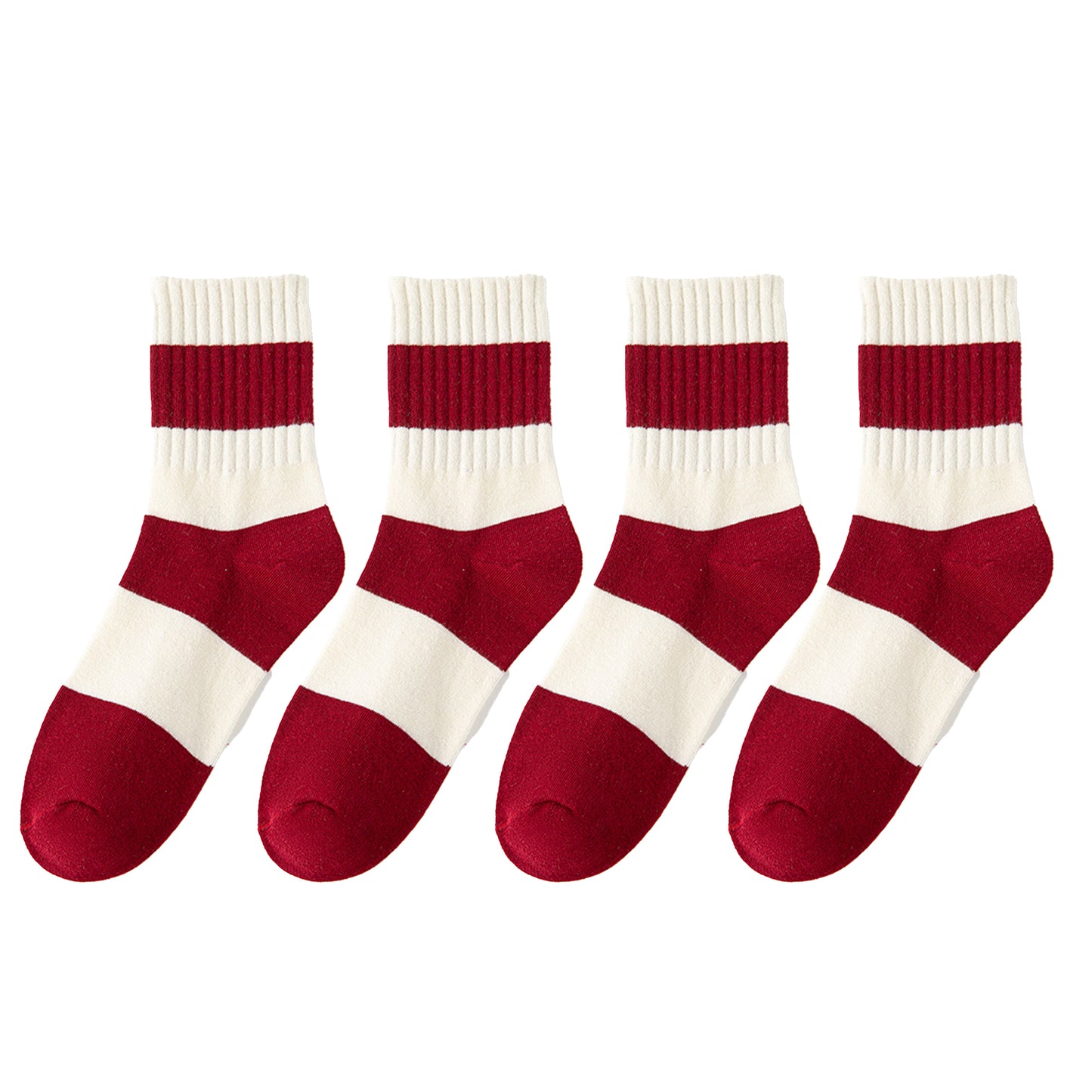 Anna-Kaci Women's 4 Pairs Striped and Solid Knit Socks with Bow Embroidery Ribbed Cuffs and Soft Stretch Fabric