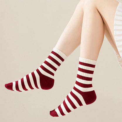 Anna-Kaci Women's 4 Pairs Striped and Solid Knit Socks with Bow Embroidery Ribbed Cuffs and Soft Stretch Fabric