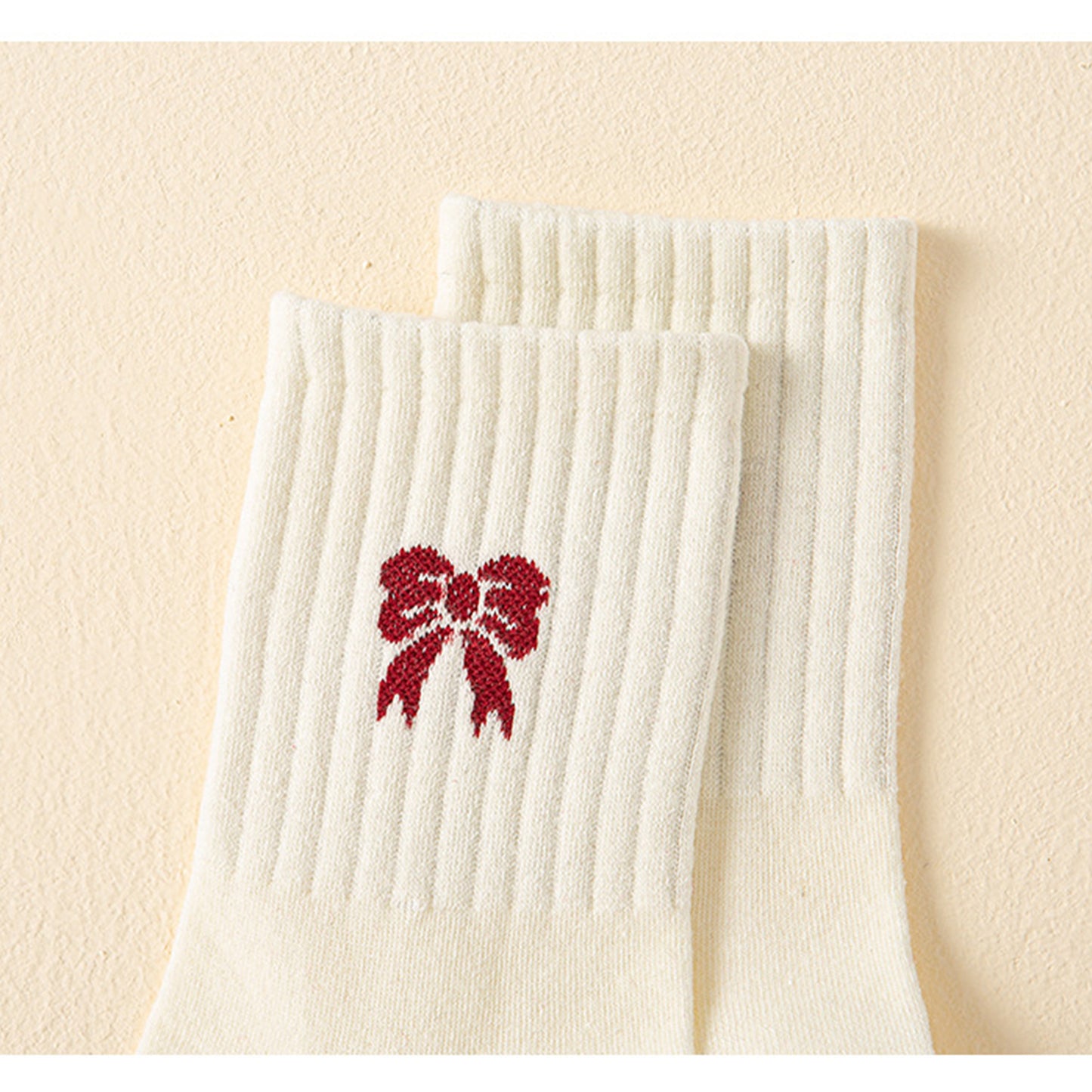 Anna-Kaci Women's 4 Pairs Striped and Solid Knit Socks with Bow Embroidery Ribbed Cuffs and Soft Stretch Fabric