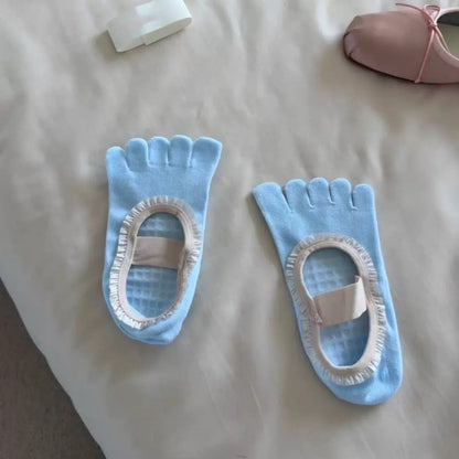 Anna-Kaci Women's 2-Pack Five-Toe Socks with Ruffle Trim and Ballet-Inspired Strap in Two Unique Styles