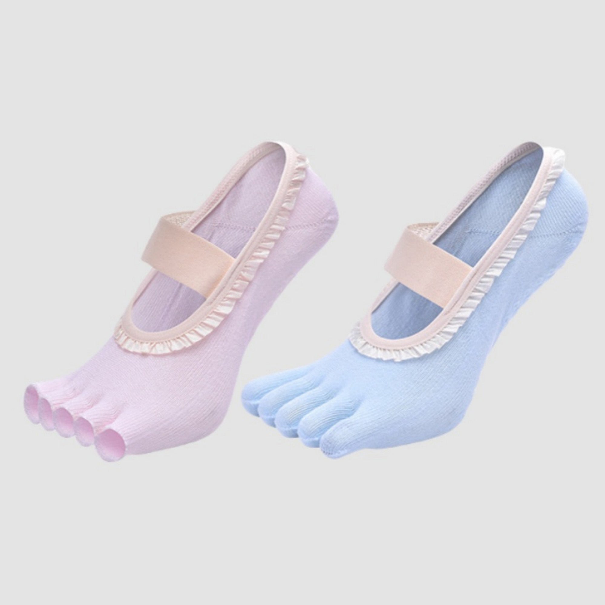 Anna-Kaci Women's 2-Pack Five-Toe Socks with Ruffle Trim and Ballet-Inspired Strap in Two Unique Styles