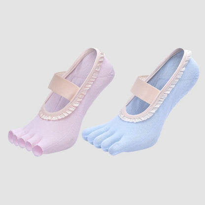 Anna-Kaci Women's 2-Pack Five-Toe Socks with Ruffle Trim and Ballet-Inspired Strap in Two Unique Styles