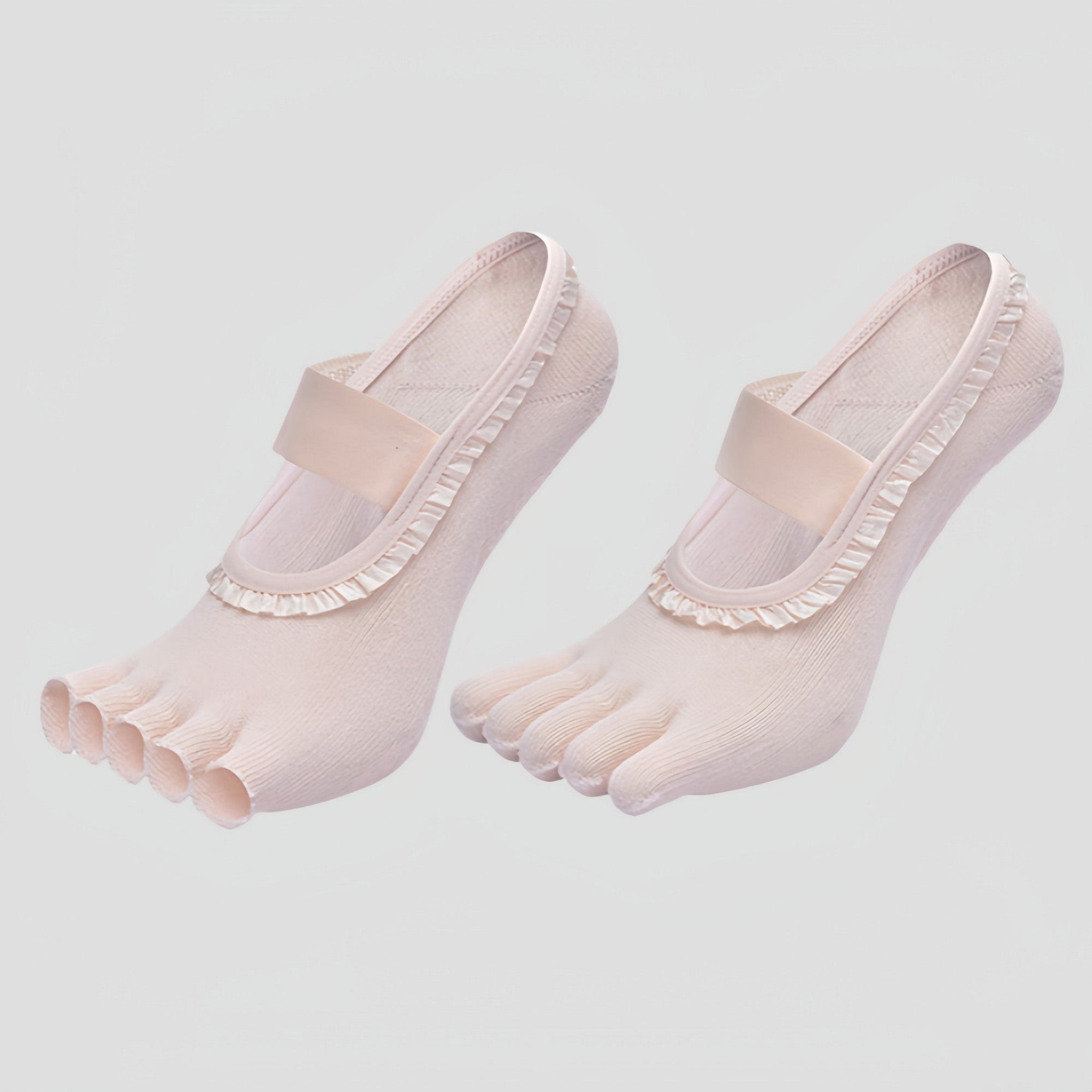 Anna-Kaci Women's 2-Pack Five-Toe Socks with Ruffle Trim and Ballet-Inspired Strap in Two Unique Styles