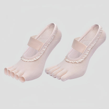 Anna-Kaci Women's 2-Pack Five-Toe Socks with Ruffle Trim and Ballet-Inspired Strap in Two Unique Styles