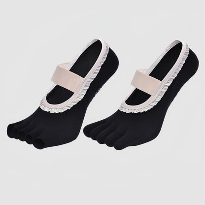 Anna-Kaci Women's 2-Pack Five-Toe Socks with Ruffle Trim and Ballet-Inspired Strap in Two Unique Styles