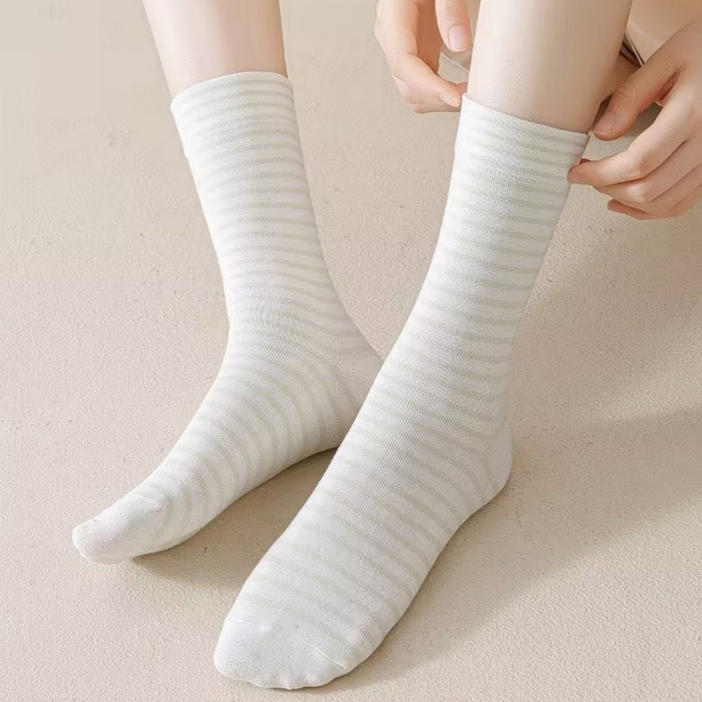 Anna-Kaci Women's 3-Pair Striped Crew Socks Set Lightweight Knit with Soft Stretch and Modern Minimalist Style